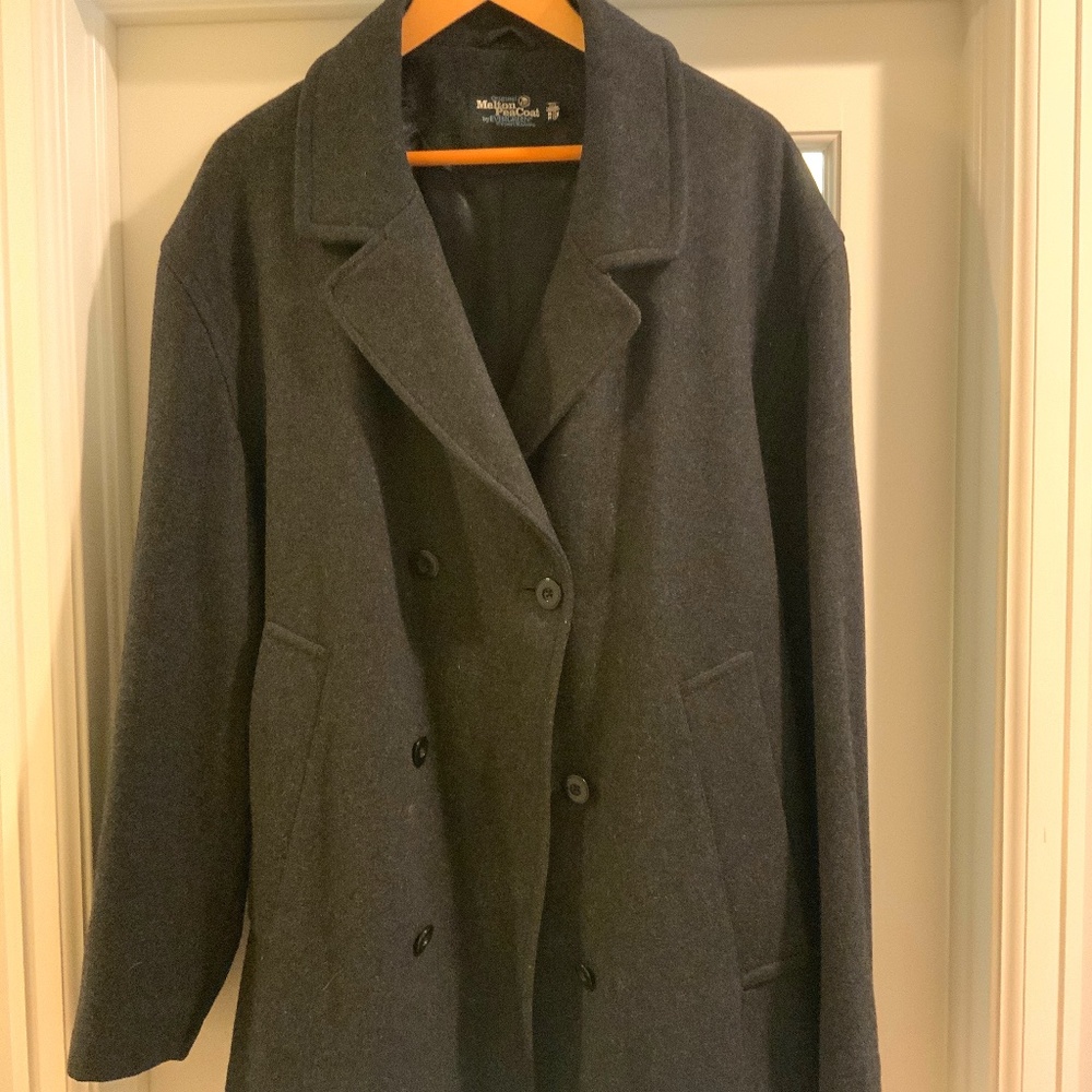 Vintage Men’s Charcoal Grey Peacoat, XL